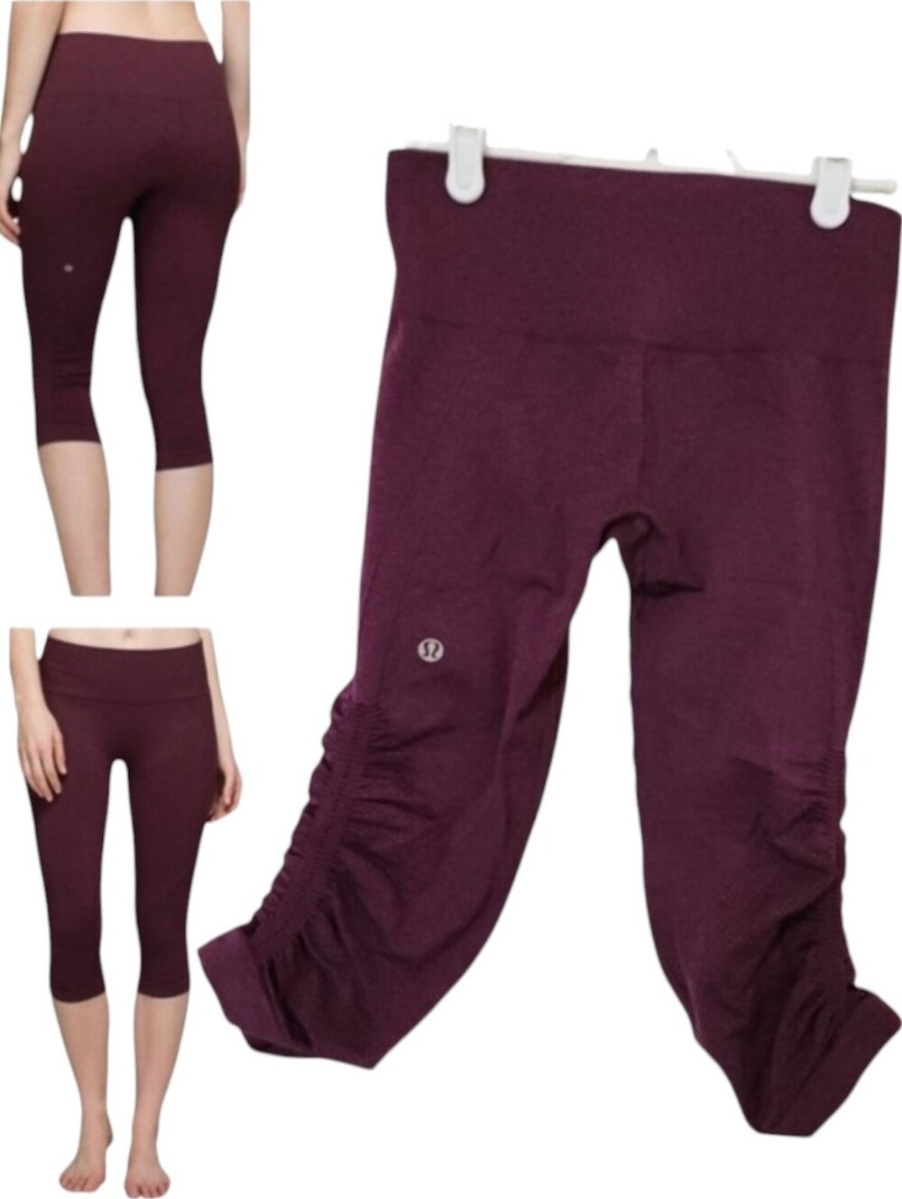 Lululemon Womens In The Flow Crop II Heathered Bordeaux Drama Purple Leggings 4